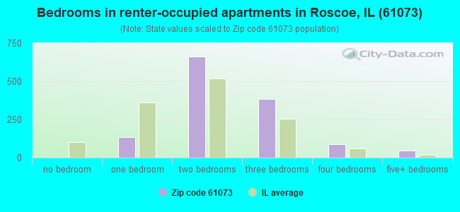 Bedrooms in renter-occupied apartments in Roscoe, IL (61073) 