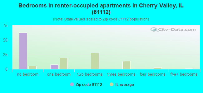 Bedrooms in renter-occupied apartments in Cherry Valley, IL (61112) 