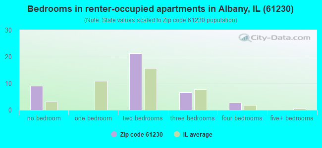 Bedrooms in renter-occupied apartments in Albany, IL (61230) 