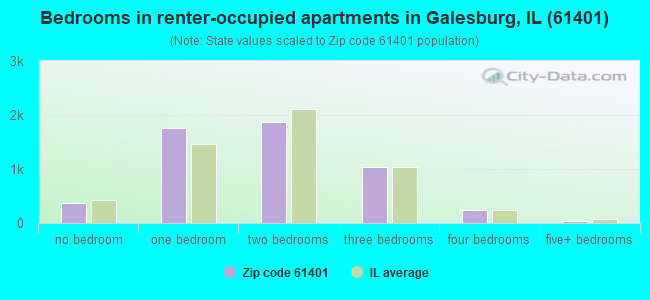 Bedrooms in renter-occupied apartments in Galesburg, IL (61401) 