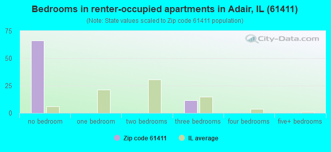 Bedrooms in renter-occupied apartments in Adair, IL (61411) 