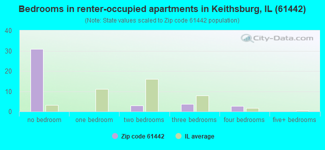 Bedrooms in renter-occupied apartments in Keithsburg, IL (61442) 