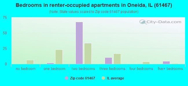 Bedrooms in renter-occupied apartments in Oneida, IL (61467) 