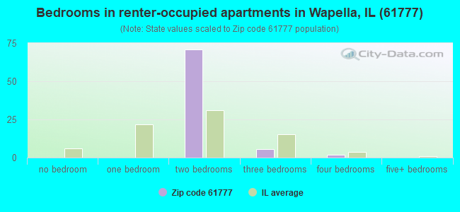 Bedrooms in renter-occupied apartments in Wapella, IL (61777) 