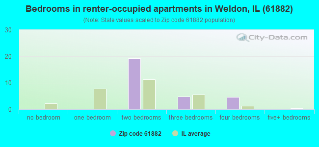 Bedrooms in renter-occupied apartments in Weldon, IL (61882) 