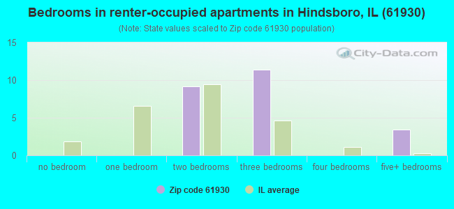 Bedrooms in renter-occupied apartments in Hindsboro, IL (61930) 