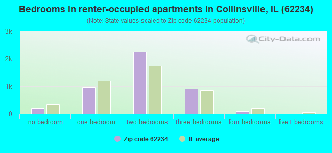 Bedrooms in renter-occupied apartments in Collinsville, IL (62234) 