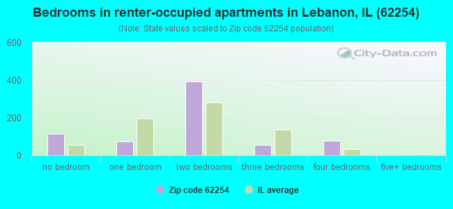 Bedrooms in renter-occupied apartments in Lebanon, IL (62254) 