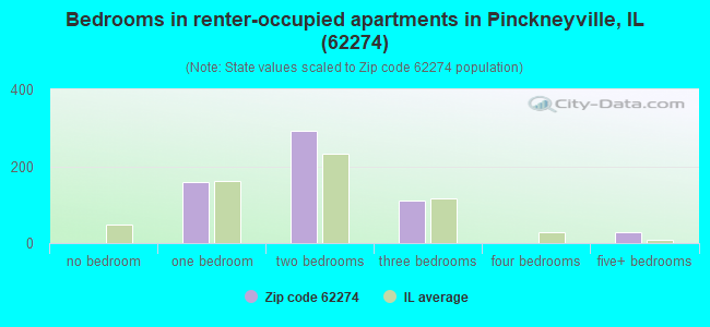 Bedrooms in renter-occupied apartments in Pinckneyville, IL (62274) 