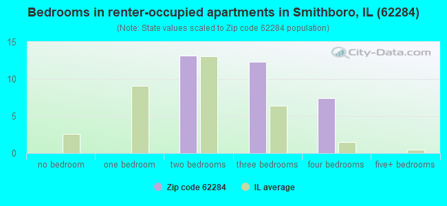 Bedrooms in renter-occupied apartments in Smithboro, IL (62284) 