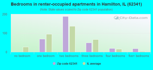 Bedrooms in renter-occupied apartments in Hamilton, IL (62341) 
