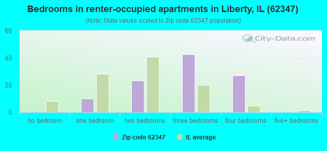 Bedrooms in renter-occupied apartments in Liberty, IL (62347) 