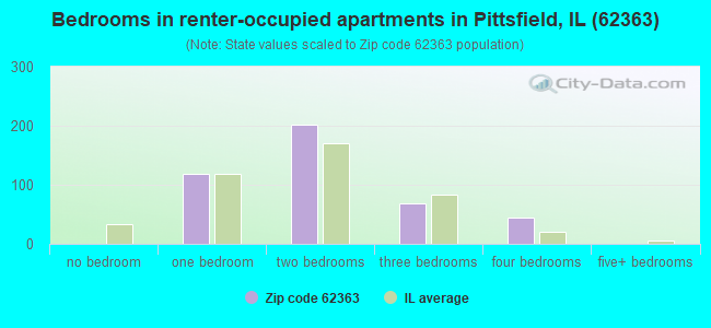 Bedrooms in renter-occupied apartments in Pittsfield, IL (62363) 