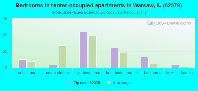 Bedrooms in renter-occupied apartments in Warsaw, IL (62379) 