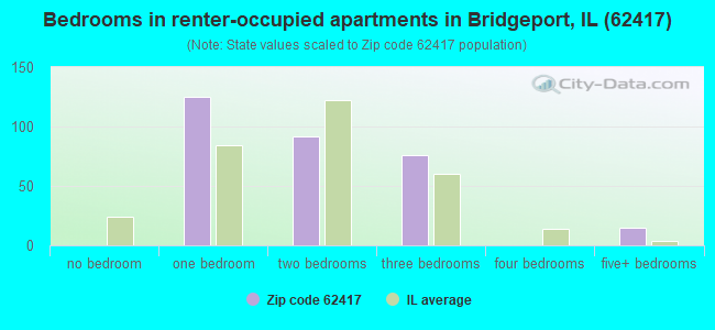Bedrooms in renter-occupied apartments in Bridgeport, IL (62417) 