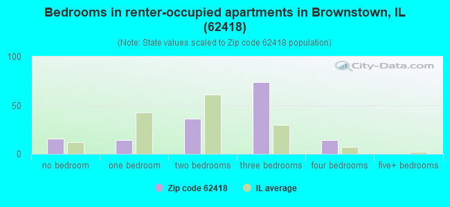 Bedrooms in renter-occupied apartments in Brownstown, IL (62418) 