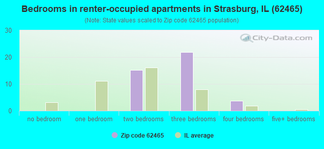 Bedrooms in renter-occupied apartments in Strasburg, IL (62465) 