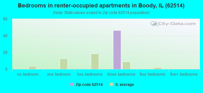 Bedrooms in renter-occupied apartments in Boody, IL (62514) 