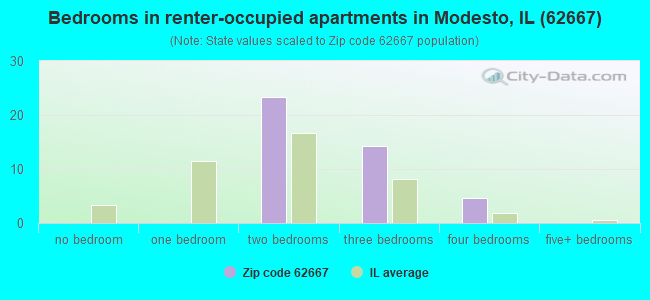 Bedrooms in renter-occupied apartments in Modesto, IL (62667) 
