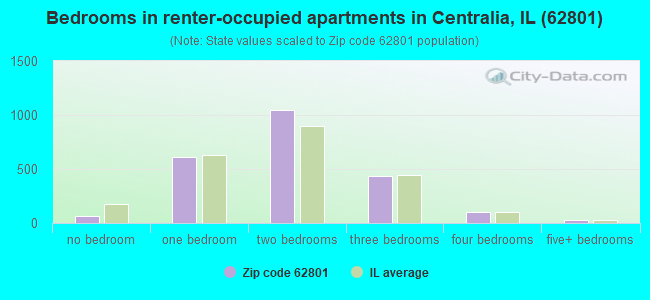 Bedrooms in renter-occupied apartments in Centralia, IL (62801) 