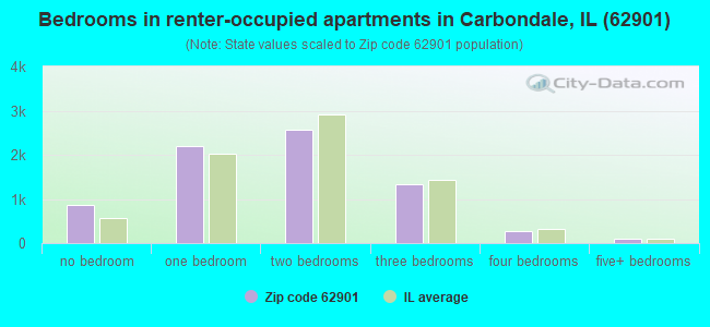 Bedrooms in renter-occupied apartments in Carbondale, IL (62901) 