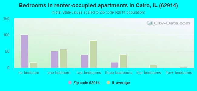 Bedrooms in renter-occupied apartments in Cairo, IL (62914) 