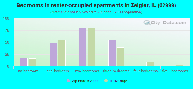 Bedrooms in renter-occupied apartments in Zeigler, IL (62999) 