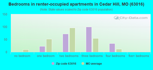 Bedrooms in renter-occupied apartments in Cedar Hill, MO (63016) 