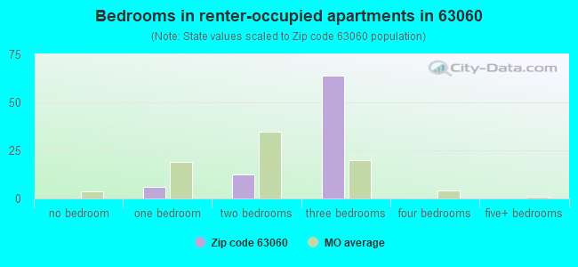 Bedrooms in renter-occupied apartments in 63060 