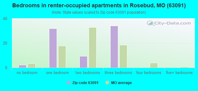 Bedrooms in renter-occupied apartments in Rosebud, MO (63091) 