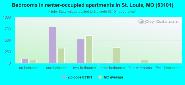 Bedrooms in renter-occupied apartments in St. Louis, MO (63101) 