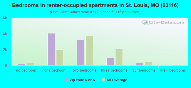 Bedrooms in renter-occupied apartments in St. Louis, MO (63116) 