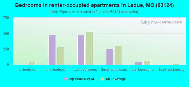 Bedrooms in renter-occupied apartments in Ladue, MO (63124) 