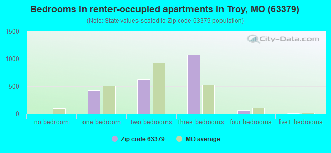 Bedrooms in renter-occupied apartments in Troy, MO (63379) 