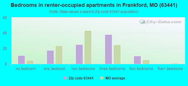 Bedrooms in renter-occupied apartments in Frankford, MO (63441) 