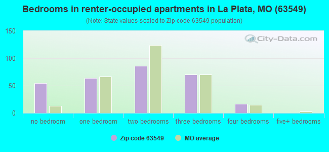 Bedrooms in renter-occupied apartments in La Plata, MO (63549) 