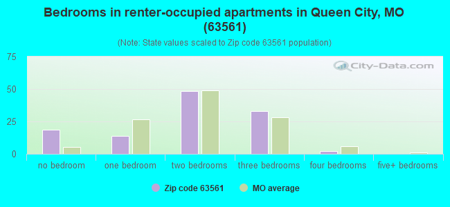Bedrooms in renter-occupied apartments in Queen City, MO (63561) 