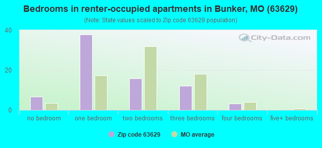 Bedrooms in renter-occupied apartments in Bunker, MO (63629) 
