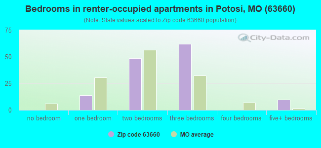 Bedrooms in renter-occupied apartments in Potosi, MO (63660) 