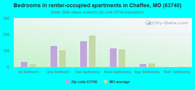 Bedrooms in renter-occupied apartments in Chaffee, MO (63740) 