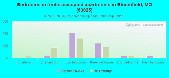 Bedrooms in renter-occupied apartments in Bloomfield, MO (63825) 
