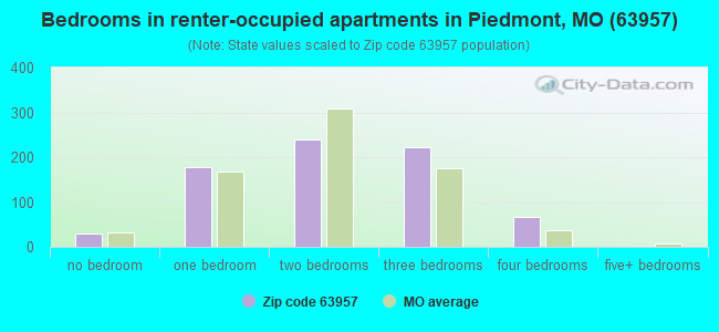 Bedrooms in renter-occupied apartments in Piedmont, MO (63957) 