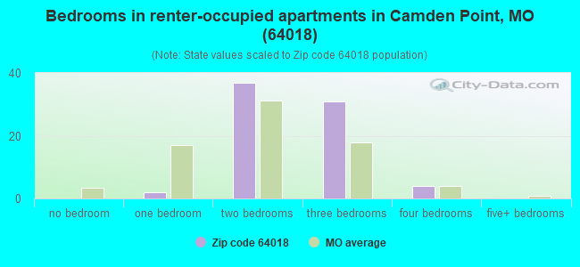 Bedrooms in renter-occupied apartments in Camden Point, MO (64018) 