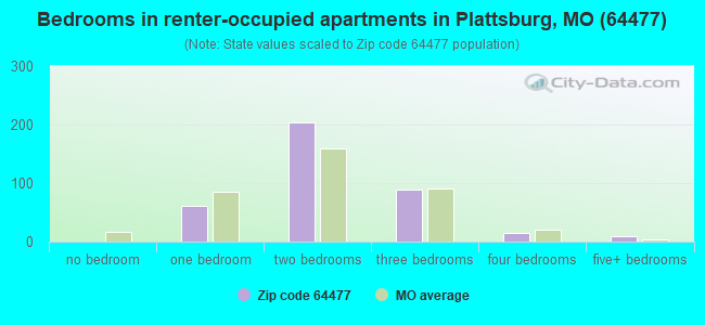 Bedrooms in renter-occupied apartments in Plattsburg, MO (64477) 