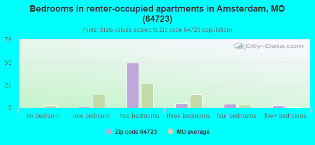 Bedrooms in renter-occupied apartments in Amsterdam, MO (64723) 