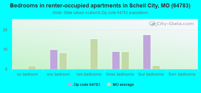 Bedrooms in renter-occupied apartments in Schell City, MO (64783) 