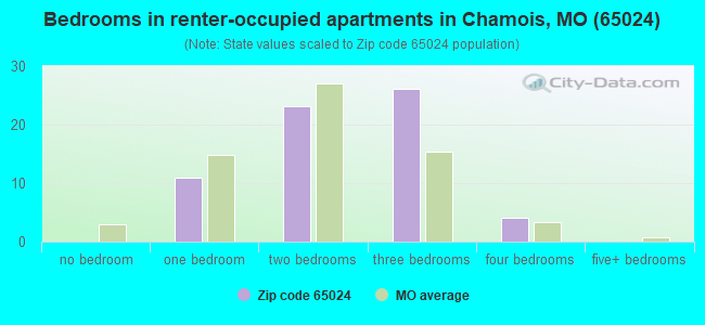 Bedrooms in renter-occupied apartments in Chamois, MO (65024) 