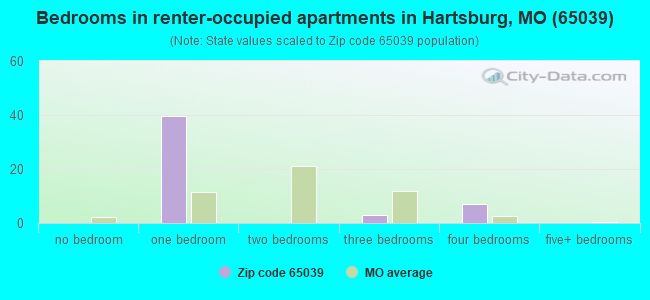 Bedrooms in renter-occupied apartments in Hartsburg, MO (65039) 