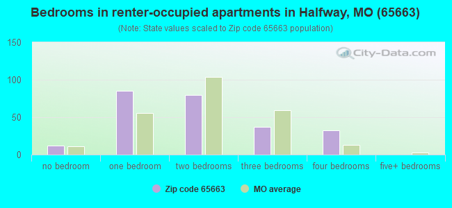Bedrooms in renter-occupied apartments in Halfway, MO (65663) 