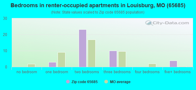 Bedrooms in renter-occupied apartments in Louisburg, MO (65685) 